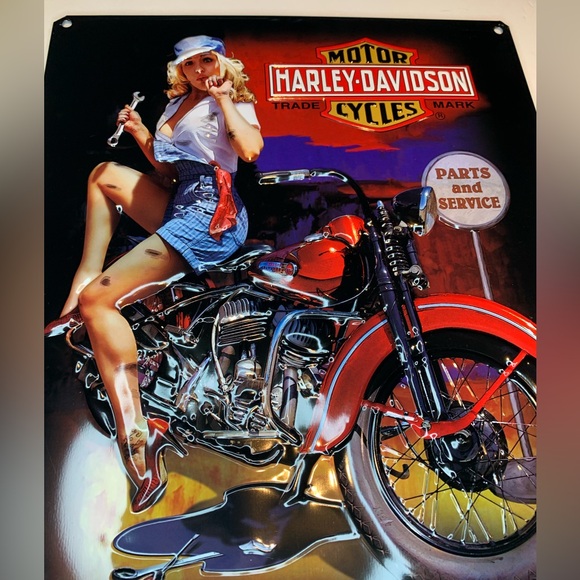 Retro Harley-Davidson Motorcycles Metal Sign  Mechanic Pin-Up Limited Edition - Picture 2 of 6